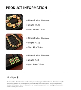 Detailed size specifications for vintage flower necklace, bracelet and earring set