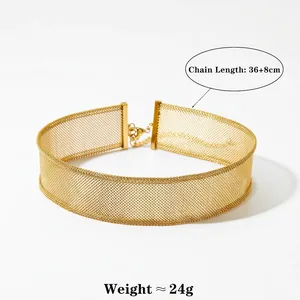 Minimalist gold mesh choker necklace with 36+8cm adjustable chain for women