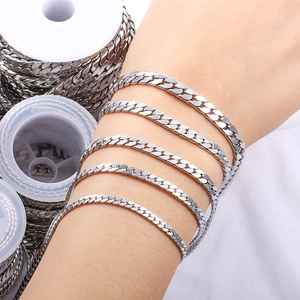 Polished silver stainless steel Cuban link chains in five various widths for DIY jewelry