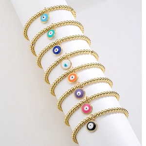 Evil Eye Beaded Bracelet Copper Real Gold Plated Enamel Amulet Bohemian Protection Fashion Jewelry For Women