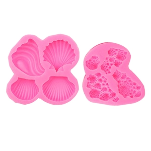 Pink ocean seashell and coral liquid silicone mold set for fondant and DIY resin crafts
