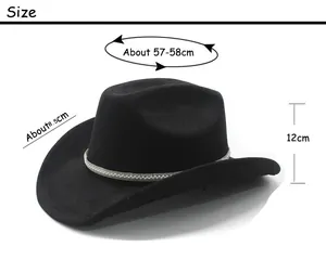 Size chart showing dimensions of the black faux suede wide brim western cowboy hat