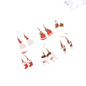 5-pair set of festive Christmas earrings featuring bells, trees, canes, and socks