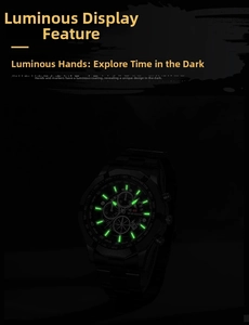 Men's sports watch featuring luminous hands and markers for reading time in darkness