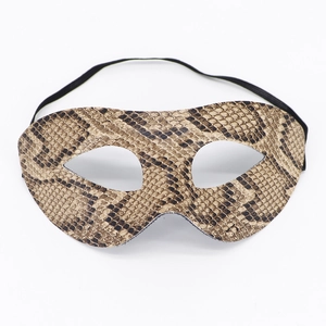 Front view of brown and black snakeskin pattern masquerade eye mask for Halloween