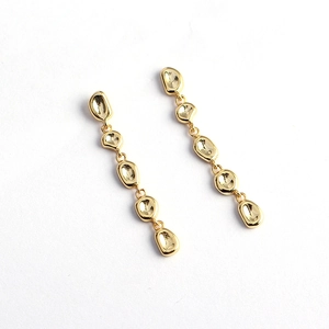 Polished S925 sterling silver tassel drop earrings with irregular organic links on white background