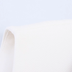 Close-up of white contrast vest mesh texture and neat stitching details