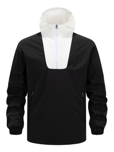 Giacca sportiva da uomo con design a blocchi di colore bianco e nero e cappuccio