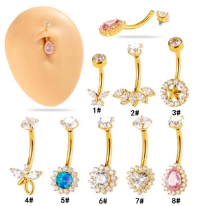 Titanium belly rings set with sparkling crystals in flower and butterfly designs