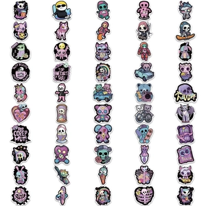 50pcs gothic stickers in dark purple and cyan featuring cute skulls and cartoon monsters