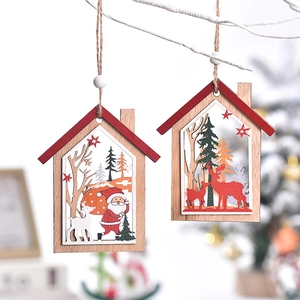 Suspensions de Noël en bois avec motifs Père Noël et rennes pour décoration de sapin