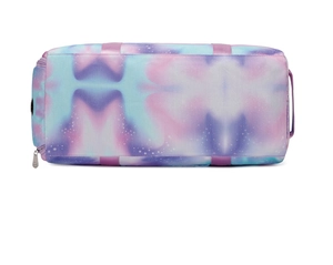 Détail latéral du sac polochon imperméable avec motifs tie-dye colorés pour sport et voyage
