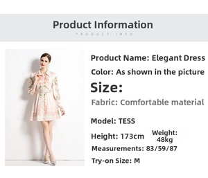 Size chart and model data for vintage floral V-neck maxi dress in off-white