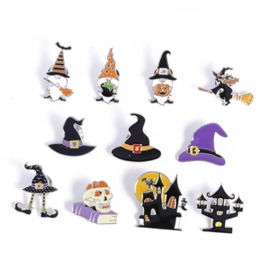 Halloween Enamel Pin Brooches Zinc Alloy Wizard Hat Castle Gnome Skull Witch Badge Jewelry For Clothing Backpack