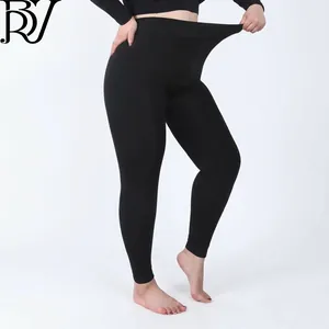 Leggings termici taglie forti da donna con vita alta e fodera in pile spesso nero