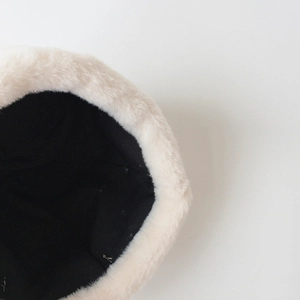 Winter faux fur toddler beanie hat in beige with thick lining and warm ear protection