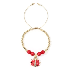 18k gold-plated beaded bracelet with ladybug charm and red beads for women