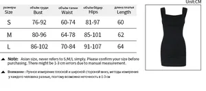 Size chart showing bust, waist, hips, and length dimensions for bodycon mini dress