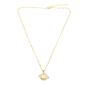 Creative airplane and clock pendant necklace in gold with sparkling crystal inlay