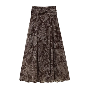 Jupe Longue Taille Haute Imprimé Paisley Pour Femmes Boho Ligne A Mousseline Vintage Plissé