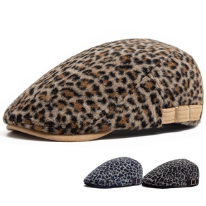 Casquette Plate Imprimé Léopard Fausse Fourrure Hiver Chaude Béret Vintage Casquette Réglable Accessoire Mode Unisexe