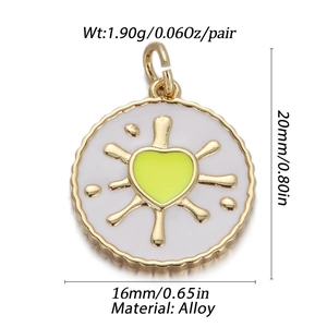 Detailed size specifications for alloy heart pendant with sunburst enamel design