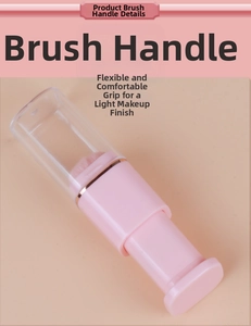 Detail view of pink retractable makeup brush showing dust-proof cap and soft bristles