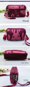 Multi-angle view of deep red heart-patterned nylon crossbody bag with sport logo