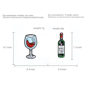 Cartoon red wine glass and bottle enamel pins set with Wine Time lettering design