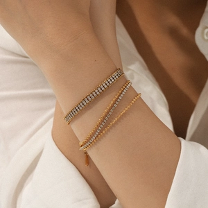 Double Layer White Zircon Bracelet 18K Gold Plated Stainless Steel Luxury High End Ins Style Jewelry For Women