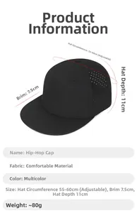 Detailed size chart of breathable black hip hop cap with 55-60cm adjustable strap