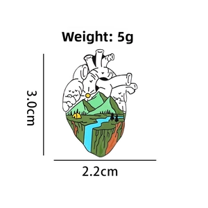 Detailed view of heart-shaped camping enamel pin showing 3.0cm height and 5g weight