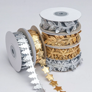 Metallic-Zierband Gold Silber Ausgehöhlt Weihnachten Sterne Schneeflocken Bäume Für DIY Basteln Geschenkverpackung Party Deko