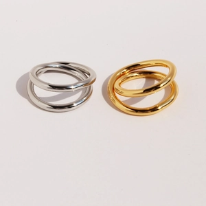 Minimalist Brass Gold Plated Double Layer Crossover Ring For Women Geometric Open Line Stackable Fashion Jewelry Finger Ring