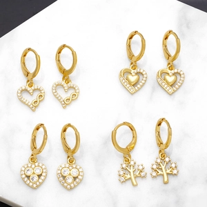 Herz Und Lebensbaum Creolen Kupfer Vergoldet Zirkonia Und 925 Sterling Silber Ohrringpfosten Schmuck Für Damen