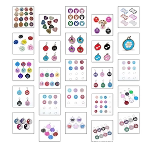 Collection of 25mm bone and heart shaped colorful zinc alloy pet ID tags in various colors