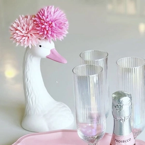 Nordic white ceramic swan vase with pink floral accents for modern home table decor