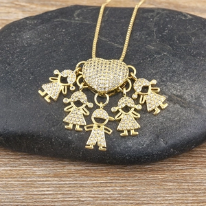 Collana Con Pendente A Cuore Rame Placcato Oro 18K Zirconia AAA Ciondoli Ragazzo Ragazza Gioielli Amore Familiare