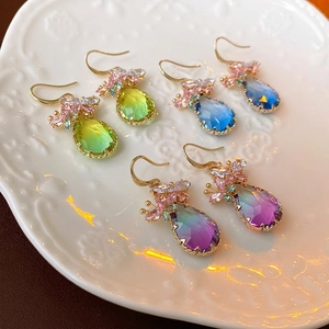 Teardrop Dangle Earrings With Zircon Butterfly Floral Copper Base 925 Sterling Silver Earring Post Elegant Jewelry For Women