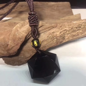 Natural Black Obsidian Hexagram Pendant Geometric Faceted Star Of David Charm For DIY Jewelry Making Necklace Accessory