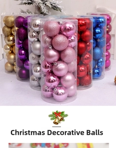 Detail of multi-color Christmas ornaments in clear tubes featuring matte and glitter finishes