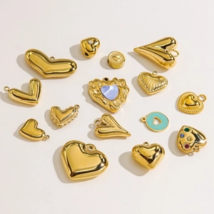 DIY handmade 14K gold-plated stainless steel heart charms with colorful gems and enamel