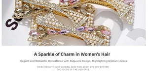 Macro detail of elegant butterfly hair clip with crystals and pearls in gold finish