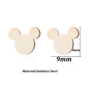 Macro shot of rose gold stainless steel Mickey mouse earrings with 9mm width detail