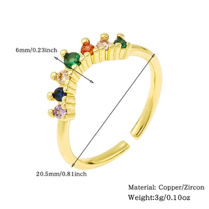 Detailed view of copper ring dimensions and 18K gold plating with zircon stones