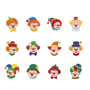 Set of 12 colorful cartoon clown head spiral pendants for carnival party ceiling decorations