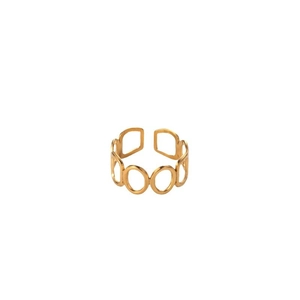 Adjustable gold stainless steel chain ring featuring interlocking oval heart link design