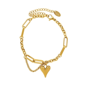Minimalist 18k gold plated heart charm chain bracelet with lobster clasp for women