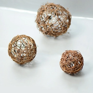 Set of three natural brown rattan balls for Christmas tree and home decoration