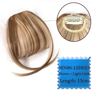 Detailed view of 13cm brown and light blonde hair fringe with internal secure clip